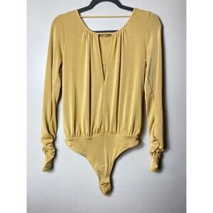 Free People Gold Long Sleeve Bodysuit